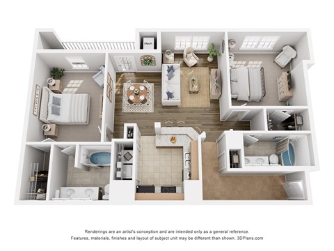 Floor plan for 2 beds, 2 baths, 1161 sqft